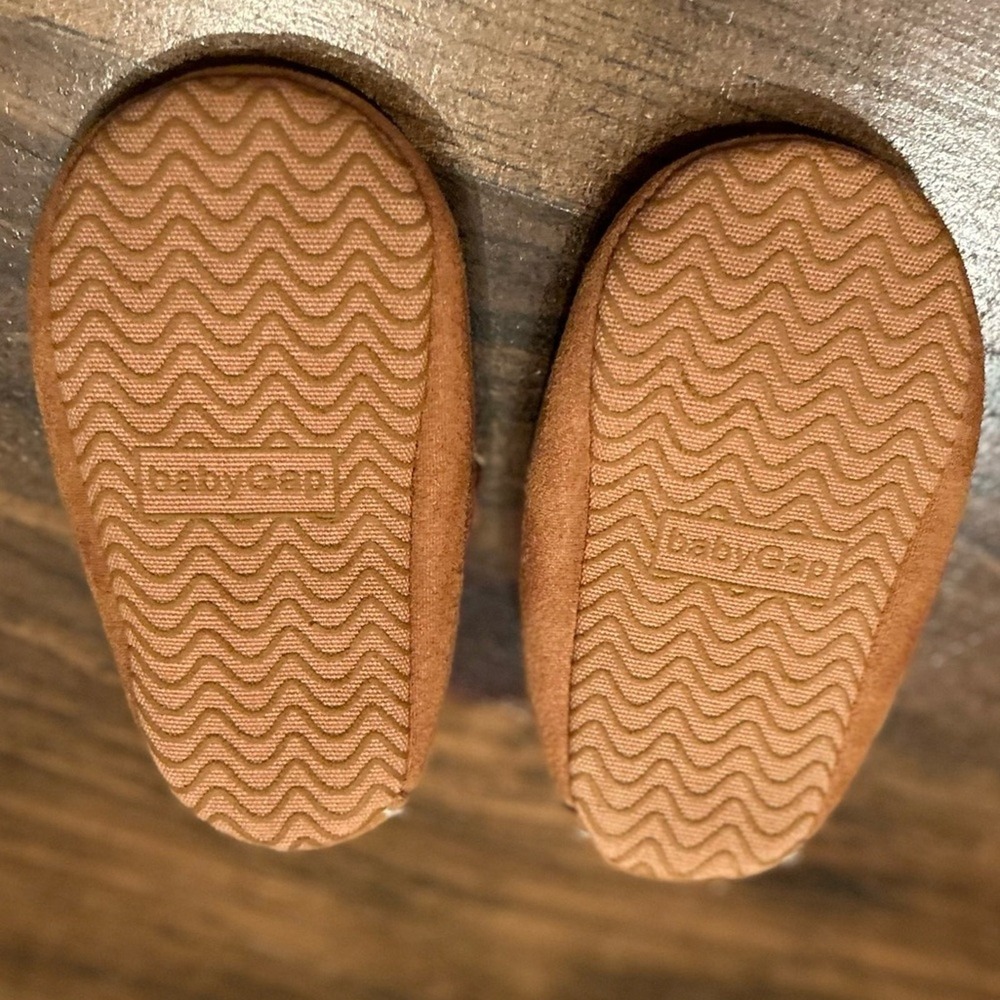 Baby Gap Moccasin Shoes Baby 6-12m Brown Excellent Faux Suede Gingham Preppy - Picture 7 of 7